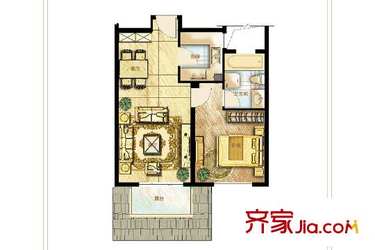 保利西塘越非標(biāo)準(zhǔn)層8F戶型B8 1室2廳1衛(wèi)1廚