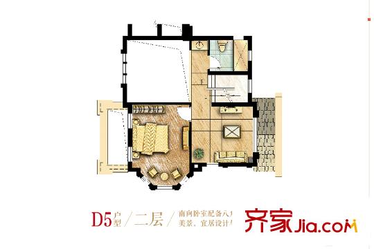保利西塘越二期別墅串聯(lián)D5戶型二層 1室1廳1衛(wèi)