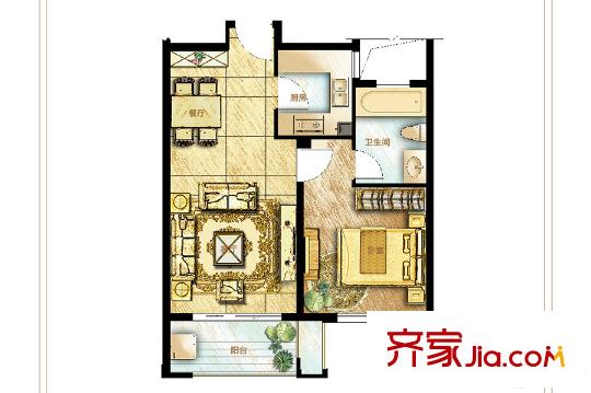 保利西塘越非標(biāo)準(zhǔn)層2-7F戶型B2 1室2廳1衛(wèi)1廚