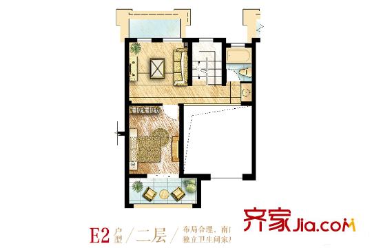 保利西塘越聯(lián)排E2戶型二層 1室1廳1衛(wèi)