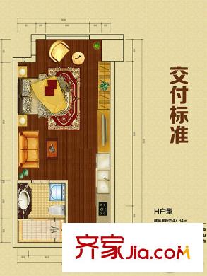 萬達廣場交付標(biāo)準(zhǔn)H戶型 1室1廳1衛(wèi)1廚