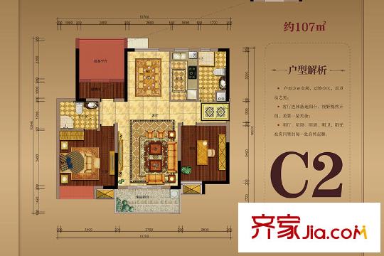 萬達廣場C2戶型圖 2室2廳2衛(wèi)1廚