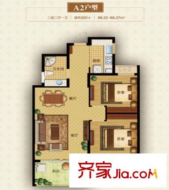 淺水灣A2戶型 2室2廳1衛(wèi)1廚