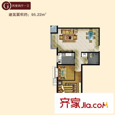 百合小筑兩室兩廳一衛(wèi)95.22平方米G戶型圖 2室2廳1衛(wèi)