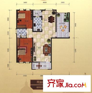 東方格蘭維亞兩室兩廳一衛(wèi)105.48平方米戶型圖 2室2廳1衛(wèi)