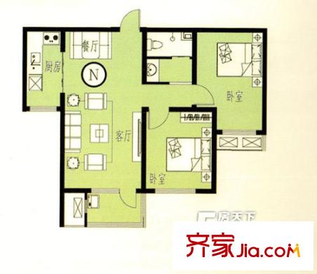 安聯(lián)?風(fēng)度柏林90平方米戶型圖 2室2廳1衛(wèi)1廚