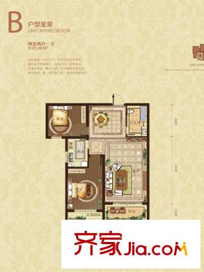 清山?漫香林兩室兩廳一衛(wèi)85.28平方米B戶型圖 2室2廳1衛(wèi)