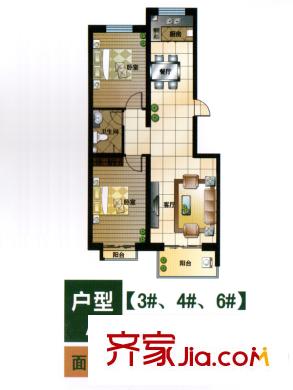 銀杏水岸2、4、6#樓兩室兩廳一衛(wèi)A95.91戶型圖 2室2廳1衛(wèi)