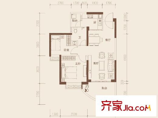 隆生?東湖9區(qū)L1戶型 2室2廳1衛(wèi)1廚