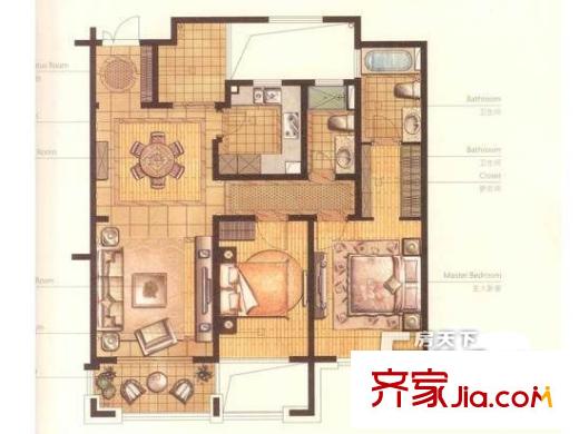 鵝城國(guó)際 2室 戶型圖