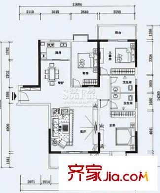 錦龍花園 3室 戶型圖