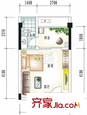鵝城國(guó)際 1室 戶型圖