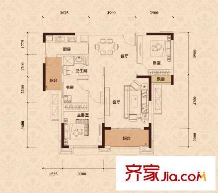 王府?釣魚臺5棟戶型 3室2廳1衛(wèi)1廚
