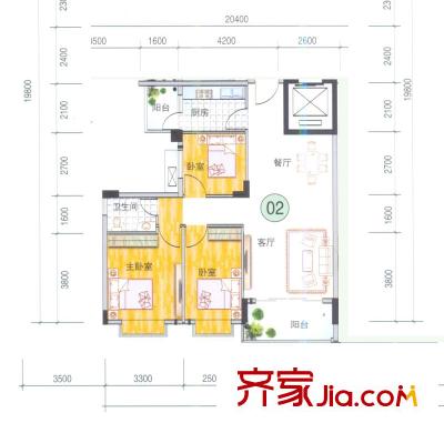 龍日花苑三期戶型圖B3棟-102戶型 3室2廳1衛(wèi)