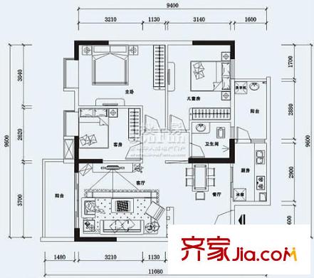 五星聚豪園 3室 戶型圖
