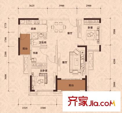 王府?釣魚臺6棟1、2單元戶型 3室2廳1衛(wèi)1廚
