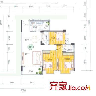 龍日花苑三期戶型圖B3棟-101戶型 2室2廳2衛(wèi)
