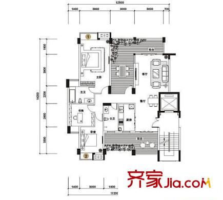 金寶江畔花園二期 3室 戶型圖