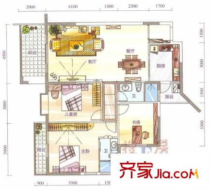 鴻潤花園 3室 戶型圖