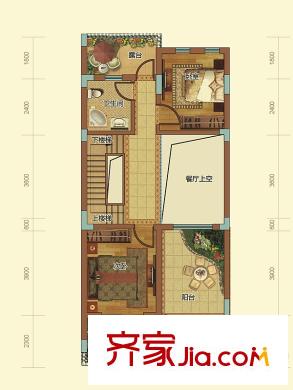 中航?維拉莊園T3-T8棟天地華宅B戶型二層 2室1衛(wèi)