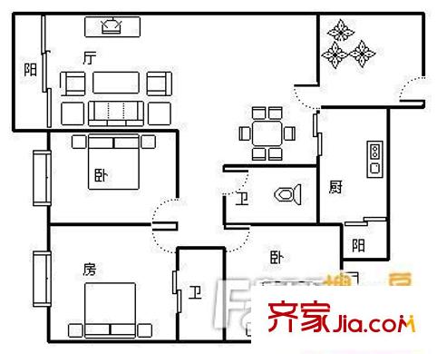 金寶江畔花園二期 3室 戶型圖
