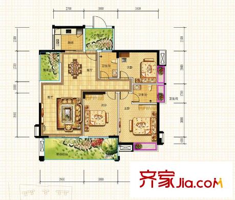 華興?金盛麗景別墅戶(hù)型圖A5戶(hù)型 3室2廳2衛(wèi)1廚