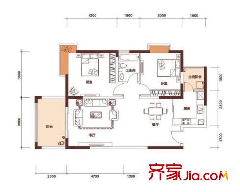 鴻潤花園 2室 戶型圖
