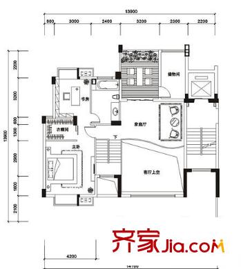 城市原筑戶型圖6號樓F1戶型（復(fù)式上層） 4室3廳2衛(wèi)1廚