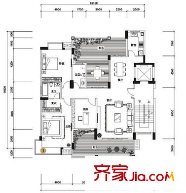 城市原筑戶型圖7、9號樓B1戶型 3室2廳2衛(wèi)1廚