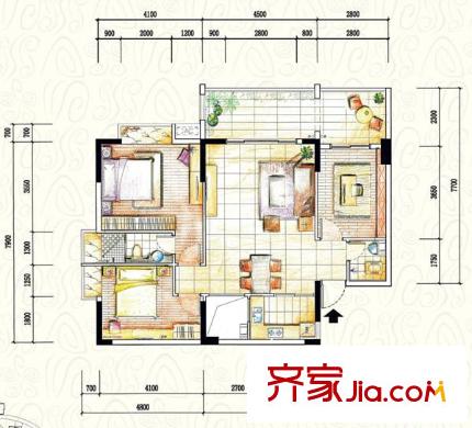 金山湖國墅園別墅戶型圖F棟平層B戶型 3室2廳2衛(wèi)