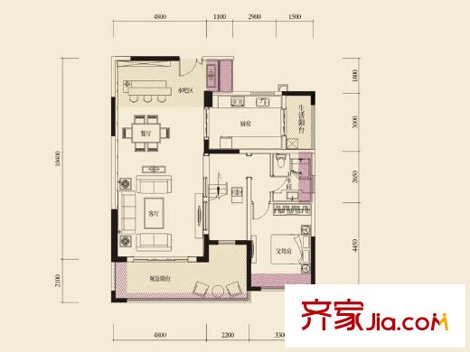 升利悅湖會別墅戶型圖二期4/5棟E3戶型復(fù)式下層 5室2廳2衛(wèi)1廚