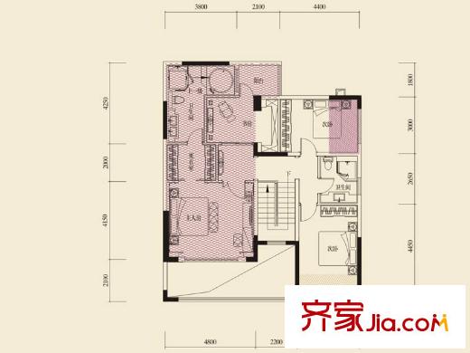 升利悅湖會別墅戶型圖二期4/5棟E3戶型復(fù)式上層 5室2廳2衛(wèi)1廚