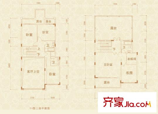 景億鳳凰谷戶型圖山境藝墅B戶型二、三層平面圖 8室2廳6衛(wèi)1廚