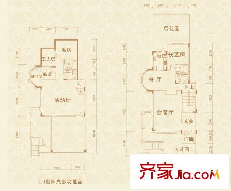景億鳳凰谷戶型圖山境藝墅D戶型多功能室、一層平面圖 7室2廳5衛(wèi)1廚