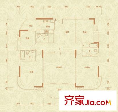 景億鳳凰谷戶型圖洋房A2戶型 4室2廳3衛(wèi)1廚