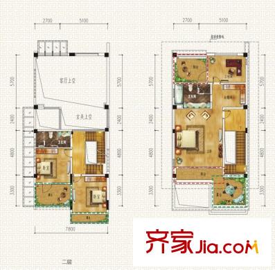 東方新城別墅戶型圖四期158-168棟獨棟別墅二層/三層戶型圖 6室3廳4衛(wèi)