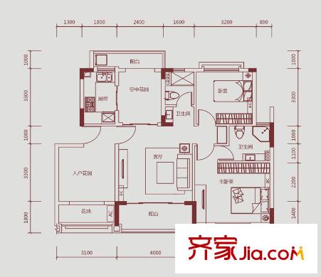 保利山水城別墅戶型圖保利山水城 兩室 戶型圖 2室1廳2衛(wèi)