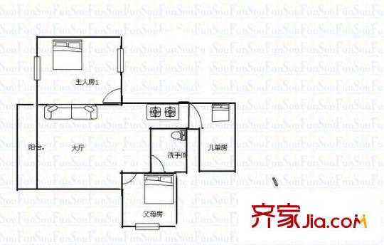 海麗花園 3室 戶型圖
