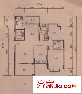 南山公館三期上院嵐系01戶型 3室2廳2衛(wèi)1廚