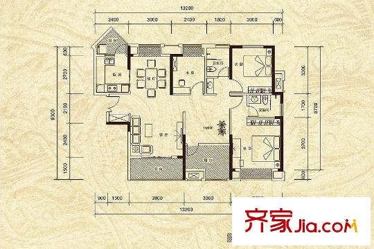 鷺金?御公館A1戶型 4室2廳2衛(wèi)1廚