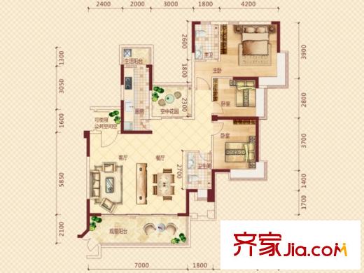 金山湖?丹荔園1棟02戶型 3室2廳2衛(wèi)1廚