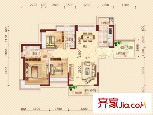 金山湖?丹荔園2棟1單元03/2單元01戶型 3室2廳2衛(wèi)1廚