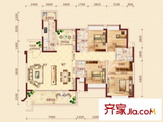 金山湖?丹荔園1棟01戶型 4室2廳3衛(wèi)1廚