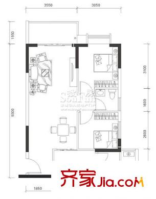 海志公園道一號戶型圖戶型圖 2室2廳2衛(wèi)