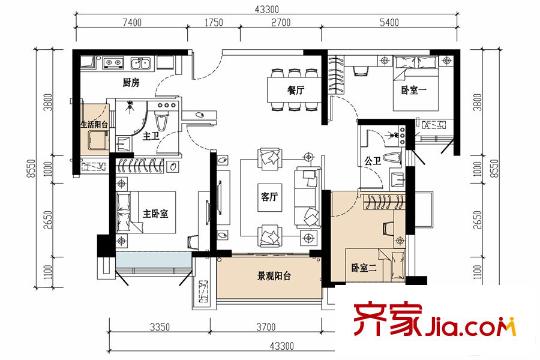 海倫堡?海倫灣5棟02戶型 3室2廳2衛(wèi)1廚