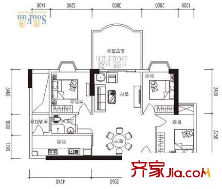 現(xiàn)代花園 3室 戶型圖