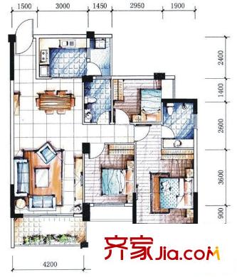 現(xiàn)代花園 3室 戶型圖