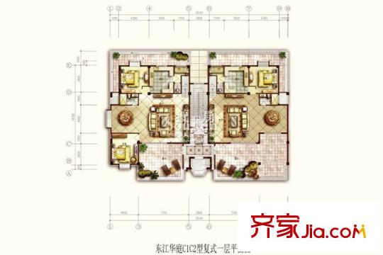 東江華庭戶型圖C1C2型復式一層 戶型圖 3室2廳2衛(wèi)1廚