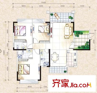 博羅雍華庭戶型圖A1戶型 3室2廳3衛(wèi)1廚