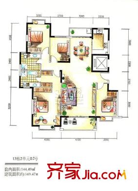 国华湖畔新城户型图13栋2单元02号 4室2厅2卫